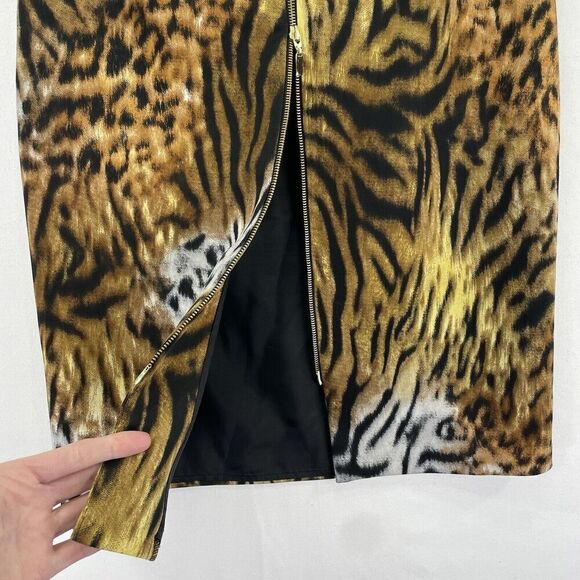 Vtg Cartise Skirt Womens 8 Brown Black Leopard Pencil Skirt Scuba Gold Zipper - Picture 5 of 16